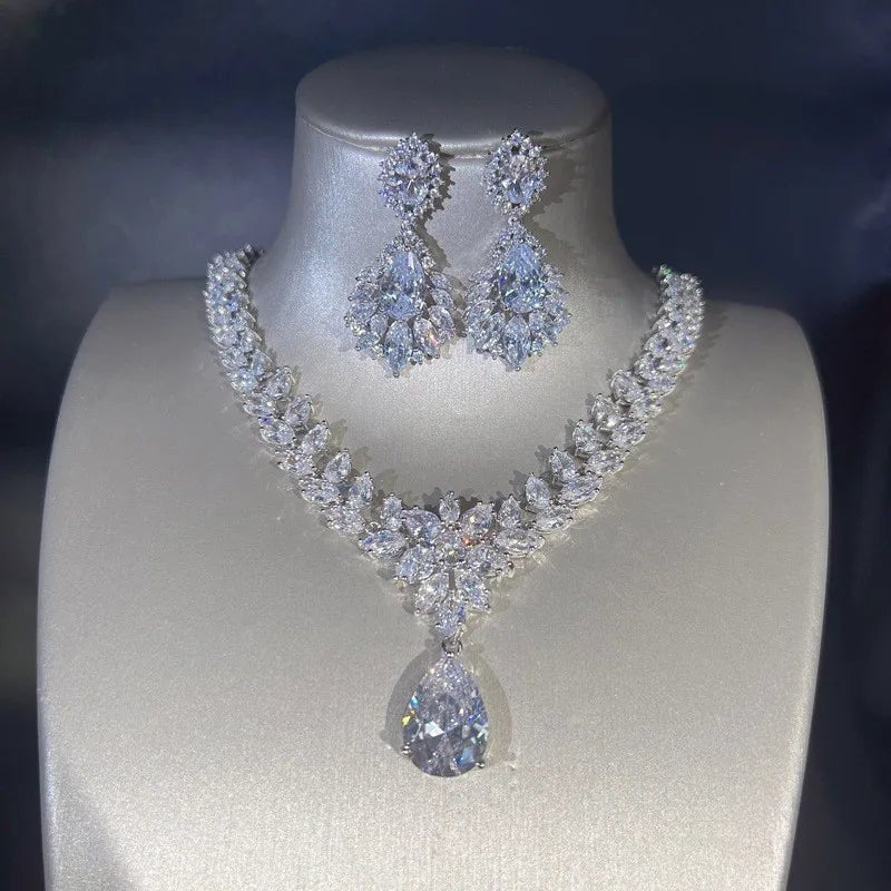 925 sterling silver Moissanite Diamond Jewelry Set Explosion Flash Hot New Luxury Pendant Necklace Female Earrings Set - Tara's Tiny Treasures