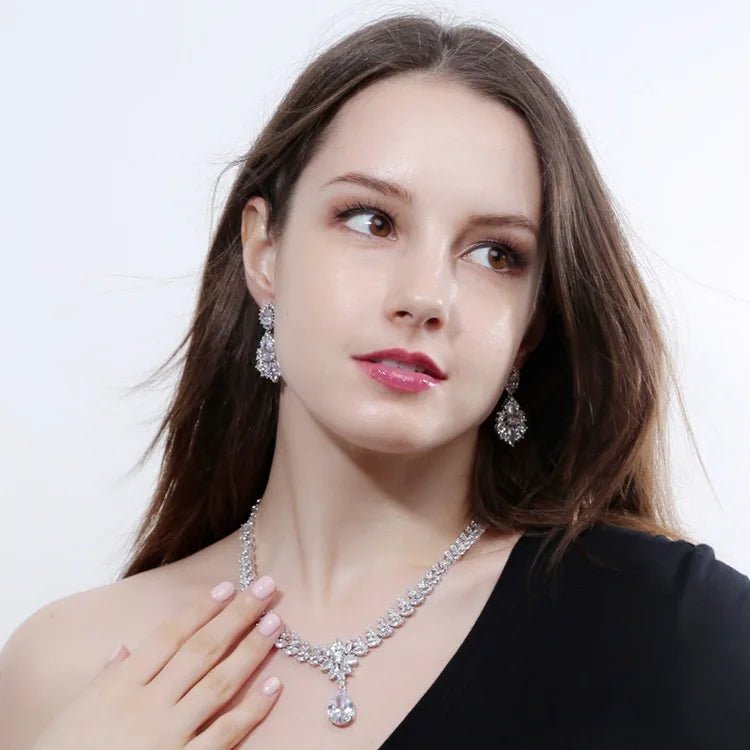 925 sterling silver Moissanite Diamond Jewelry Set Explosion Flash Hot New Luxury Pendant Necklace Female Earrings Set - Tara's Tiny Treasures