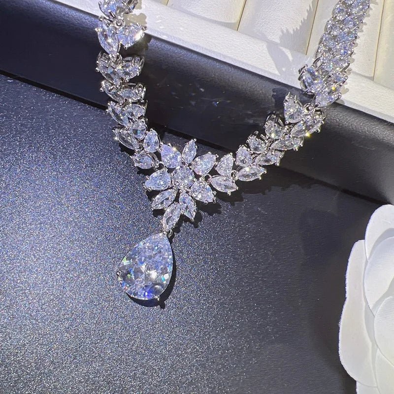 925 sterling silver Moissanite Diamond Jewelry Set Explosion Flash Hot New Luxury Pendant Necklace Female Earrings Set - Tara's Tiny Treasures