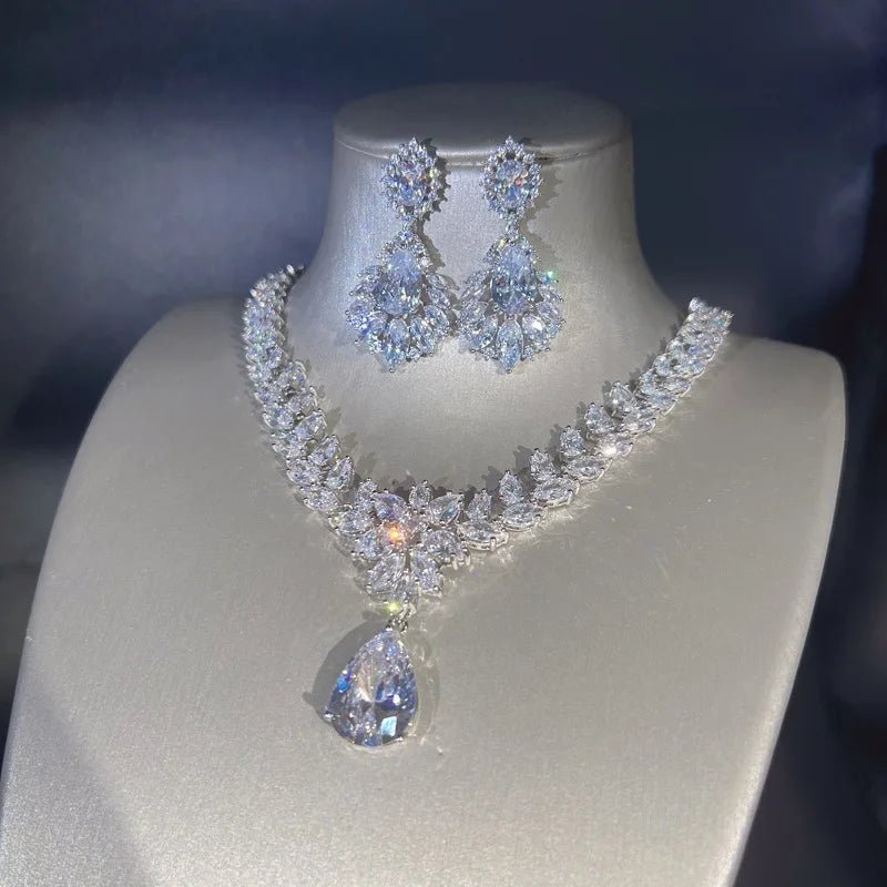 925 sterling silver Moissanite Diamond Jewelry Set Explosion Flash Hot New Luxury Pendant Necklace Female Earrings Set - Tara's Tiny Treasures