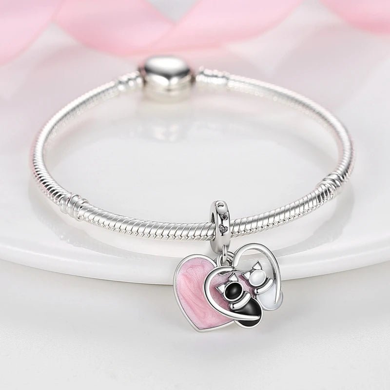 925 Sterling Silver Pink Perfume Bottle Luggage Heart-shaped Cute Claw Charms Beads Fit Original Charm Bracelet DIY Jewelry - Tara's Tiny Treasures