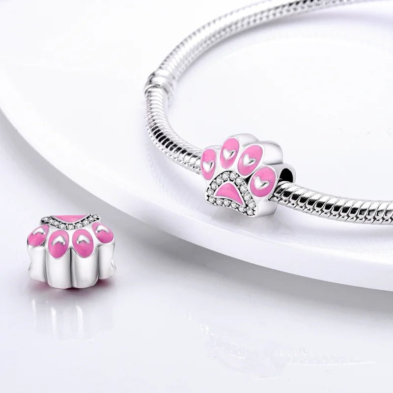 925 Sterling Silver Pink Perfume Bottle Luggage Heart-shaped Cute Claw Charms Beads Fit Original Charm Bracelet DIY Jewelry - Tara's Tiny Treasures
