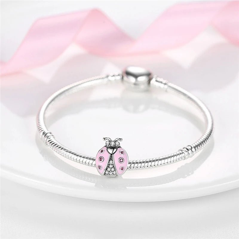 925 Sterling Silver Pink Perfume Bottle Luggage Heart-shaped Cute Claw Charms Beads Fit Original Charm Bracelet DIY Jewelry - Tara's Tiny Treasures