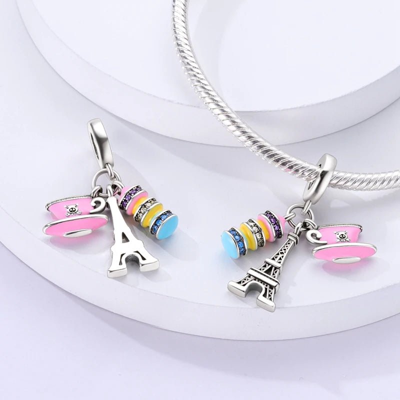 925 Sterling Silver Pink Perfume Bottle Luggage Heart-shaped Cute Claw Charms Beads Fit Original Charm Bracelet DIY Jewelry - Tara's Tiny Treasures