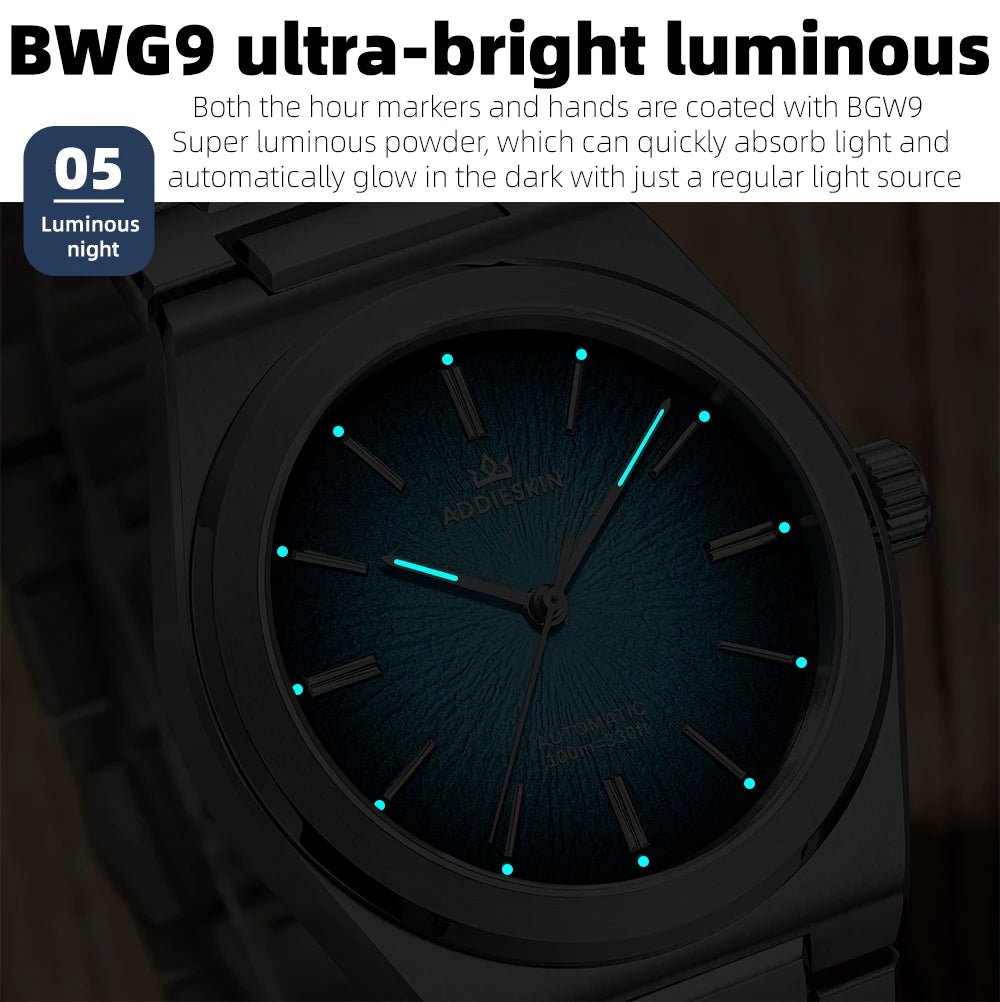 ADDIESKIN Luxury Men's Watch Miyota 9015 Sapphire Glass Gradient Luminous Waterproof 10Bar Gada K001 Automatic Mechanical Watch - Tara's Tiny Treasures