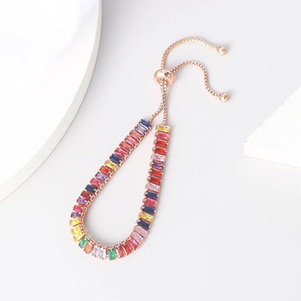 Adjustable Multicolor Tennis Bracelets for Women Ladies Wedding Rainbow Colorful Zircon Charm Bracelet Hand Chain Jewelry DZH043 - Tara's Tiny Treasures