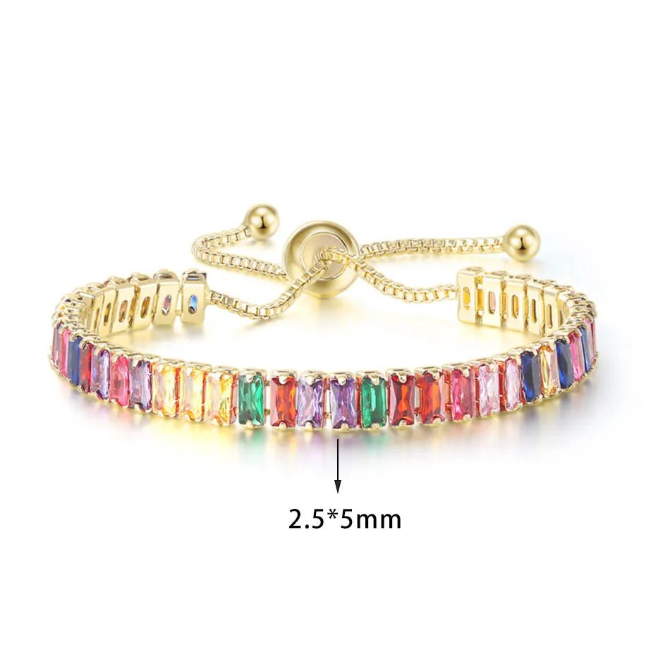 Adjustable Multicolor Tennis Bracelets for Women Ladies Wedding Rainbow Colorful Zircon Charm Bracelet Hand Chain Jewelry DZH043 - Tara's Tiny Treasures