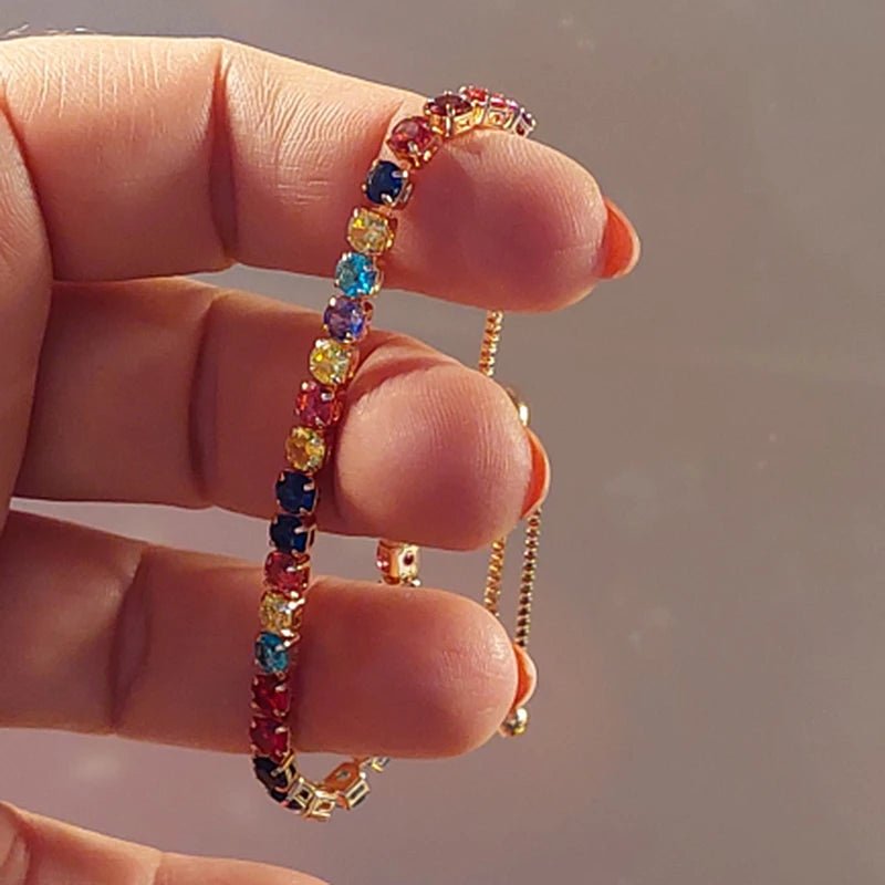Adjustable Multicolor Tennis Bracelets for Women Ladies Wedding Rainbow Colorful Zircon Charm Bracelet Hand Chain Jewelry DZH043 - Tara's Tiny Treasures