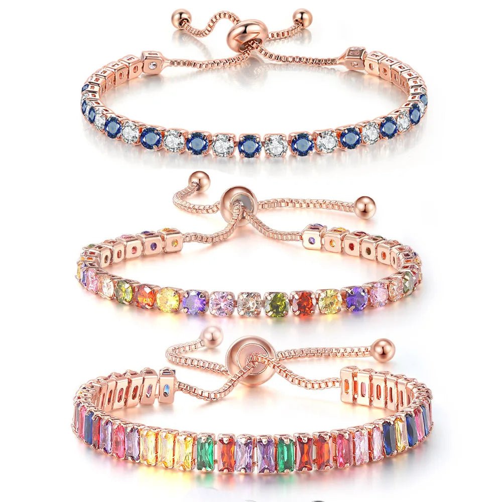 Adjustable Multicolor Tennis Bracelets for Women Ladies Wedding Rainbow Colorful Zircon Charm Bracelet Hand Chain Jewelry DZH043 - Tara's Tiny Treasures
