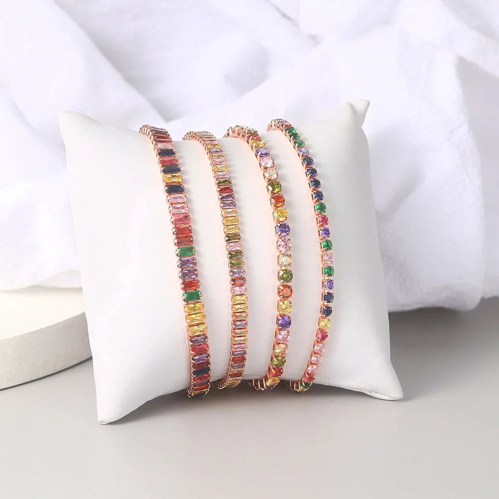 Adjustable Multicolor Tennis Bracelets for Women Ladies Wedding Rainbow Colorful Zircon Charm Bracelet Hand Chain Jewelry DZH043 - Tara's Tiny Treasures