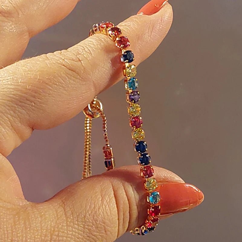 Adjustable Multicolor Tennis Bracelets for Women Ladies Wedding Rainbow Colorful Zircon Charm Bracelet Hand Chain Jewelry DZH043 - Tara's Tiny Treasures