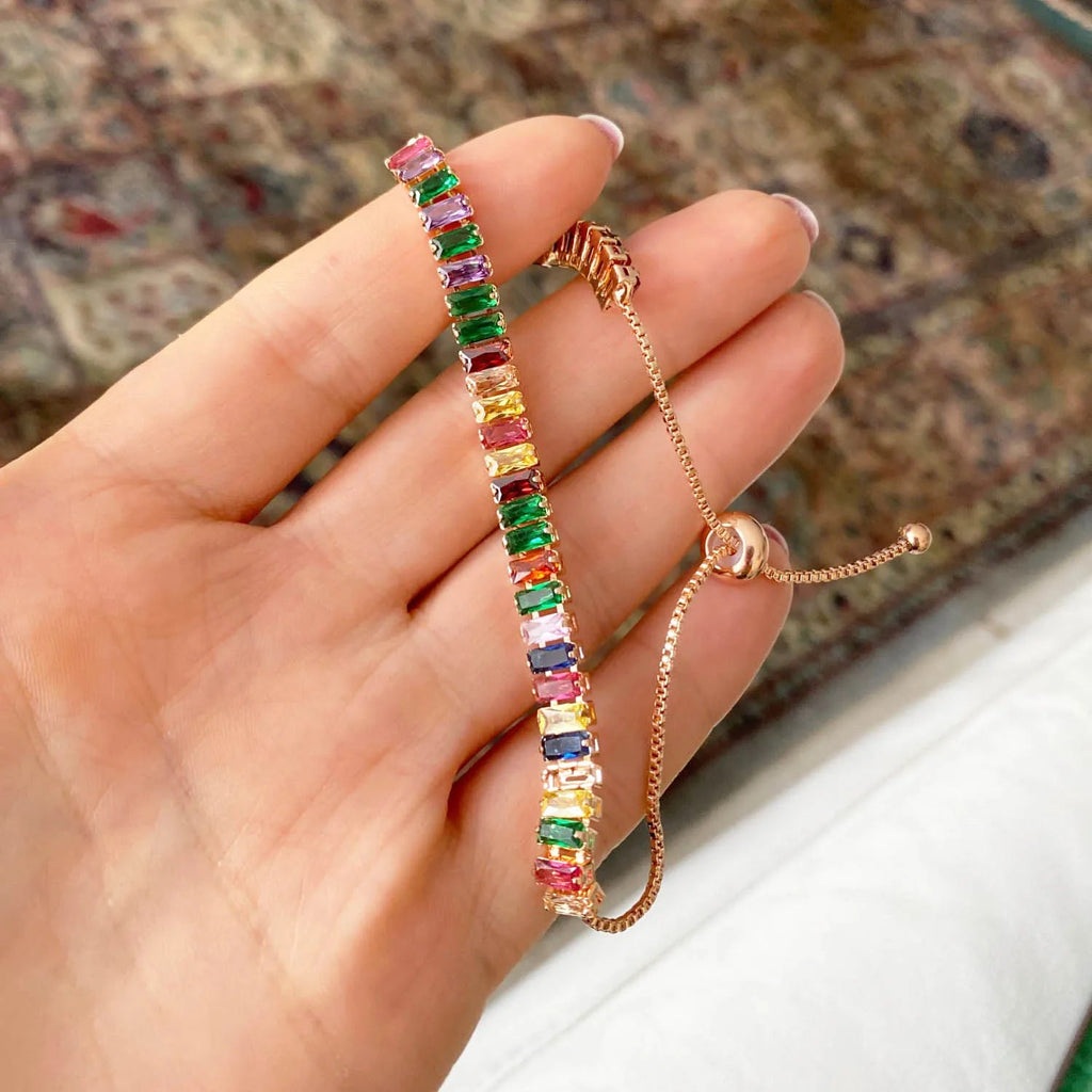 Adjustable Multicolor Tennis Bracelets for Women Ladies Wedding Rainbow Colorful Zircon Charm Bracelet Hand Chain Jewelry DZH043 - Tara's Tiny Treasures