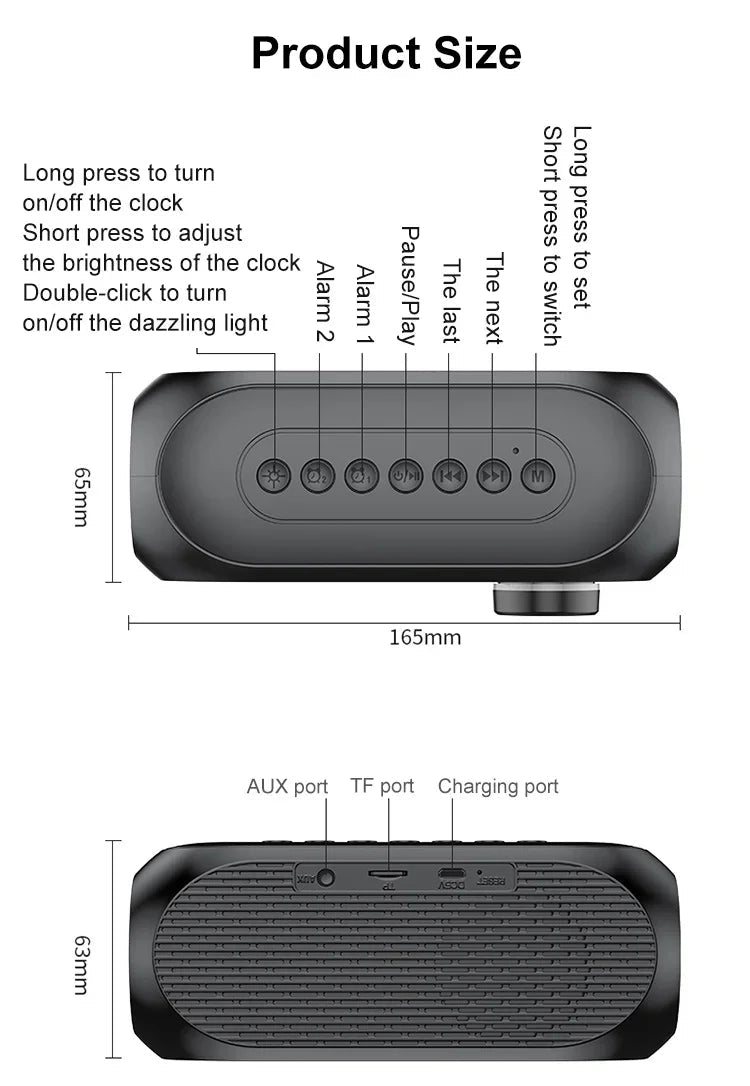 Alarm Clock Portable Bluetooth Speaker Radio FM Subwoofer Wireless Sound Box Music Mini Woofers Caixa De Som Coluna Lamp Bocina - Tara's Tiny Treasures