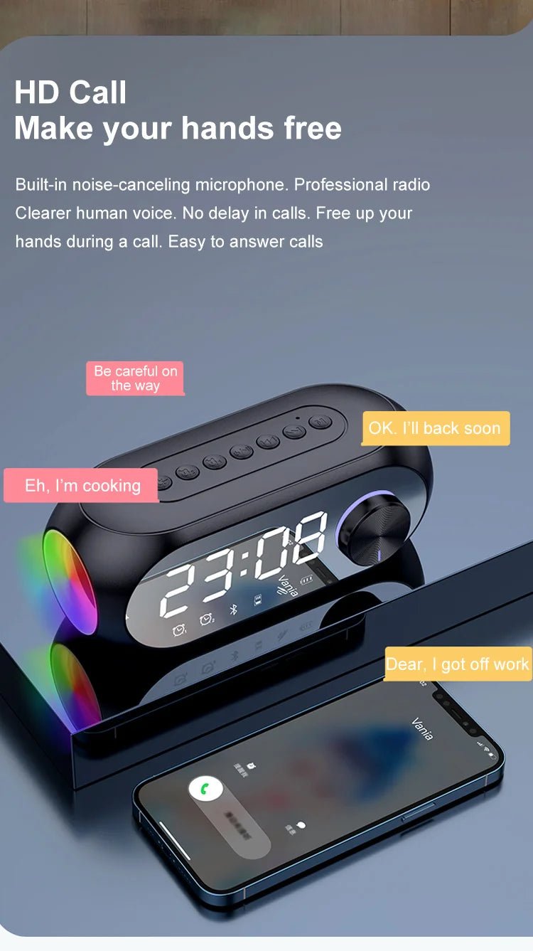 Alarm Clock Portable Bluetooth Speaker Radio FM Subwoofer Wireless Sound Box Music Mini Woofers Caixa De Som Coluna Lamp Bocina - Tara's Tiny Treasures