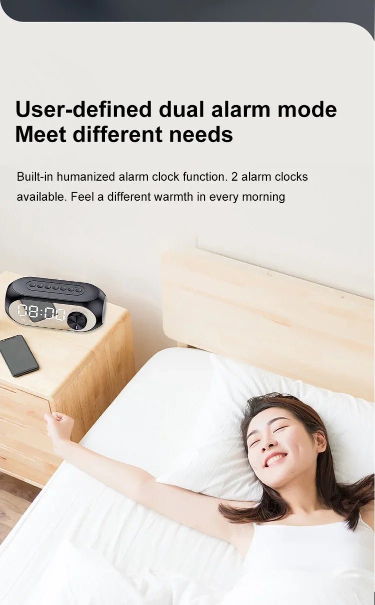 Alarm Clock Portable Bluetooth Speaker Radio FM Subwoofer Wireless Sound Box Music Mini Woofers Caixa De Som Coluna Lamp Bocina - Tara's Tiny Treasures