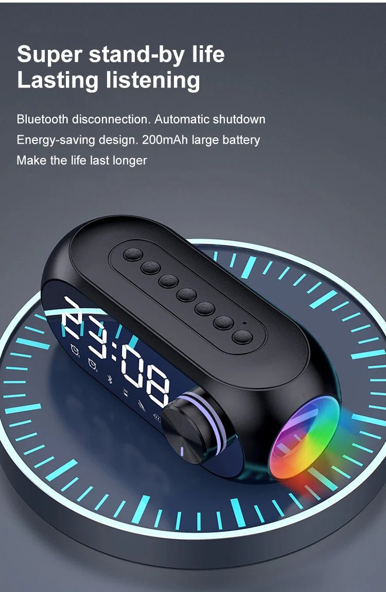 Alarm Clock Portable Bluetooth Speaker Radio FM Subwoofer Wireless Sound Box Music Mini Woofers Caixa De Som Coluna Lamp Bocina - Tara's Tiny Treasures