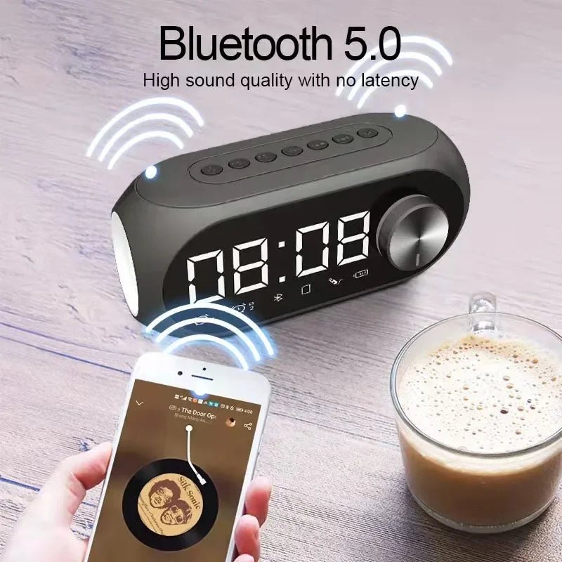 Alarm Clock Portable Bluetooth Speaker Radio FM Subwoofer Wireless Sound Box Music Mini Woofers Caixa De Som Coluna Lamp Bocina - Tara's Tiny Treasures