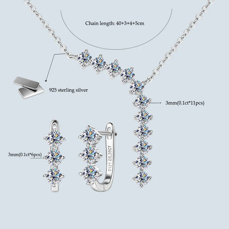 Anziw Luxury 1.7cttw Moissanite Diamond Jewelry Sets 925 Sterling Silver Necklace Hoop Earrings for Women Wedding Party Jewelry - Tara's Tiny Treasures