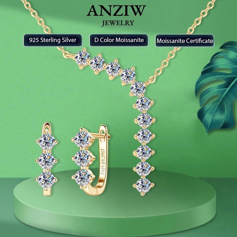 Anziw Luxury 1.7cttw Moissanite Diamond Jewelry Sets 925 Sterling Silver Necklace Hoop Earrings for Women Wedding Party Jewelry - Tara's Tiny Treasures