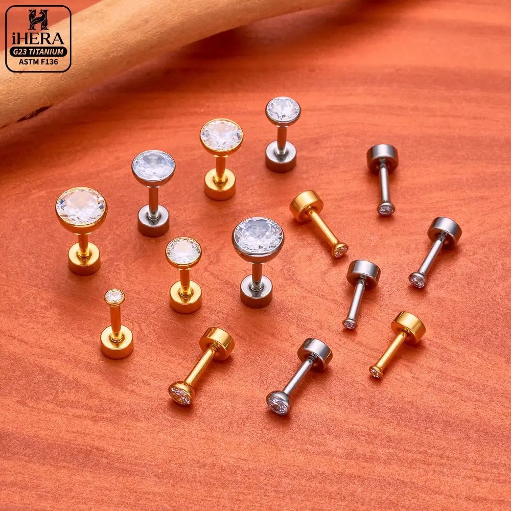 ASTM F136 Titanium Piercing Round Bowl Shaped Screw Labret Earring Set Lip Ring Cartilage Tragus Conch Jewelry Helix Nose Studs - Tara's Tiny Treasures
