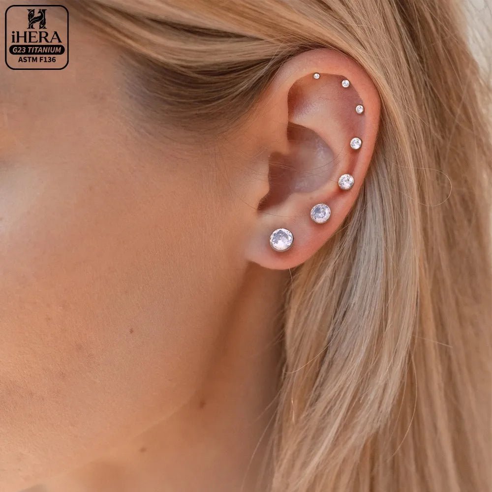 ASTM F136 Titanium Piercing Round Bowl Shaped Screw Labret Earring Set Lip Ring Cartilage Tragus Conch Jewelry Helix Nose Studs - Tara's Tiny Treasures