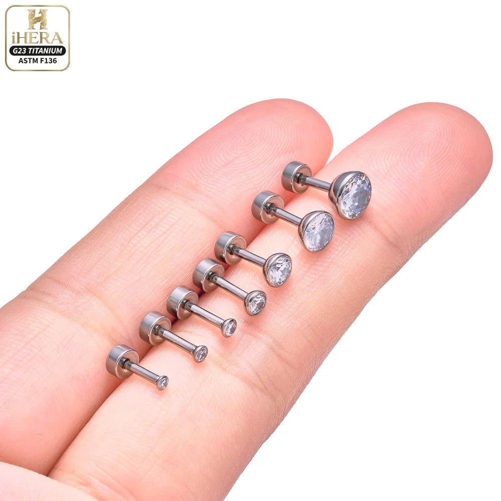 ASTM F136 Titanium Piercing Round Bowl Shaped Screw Labret Earring Set Lip Ring Cartilage Tragus Conch Jewelry Helix Nose Studs - Tara's Tiny Treasures