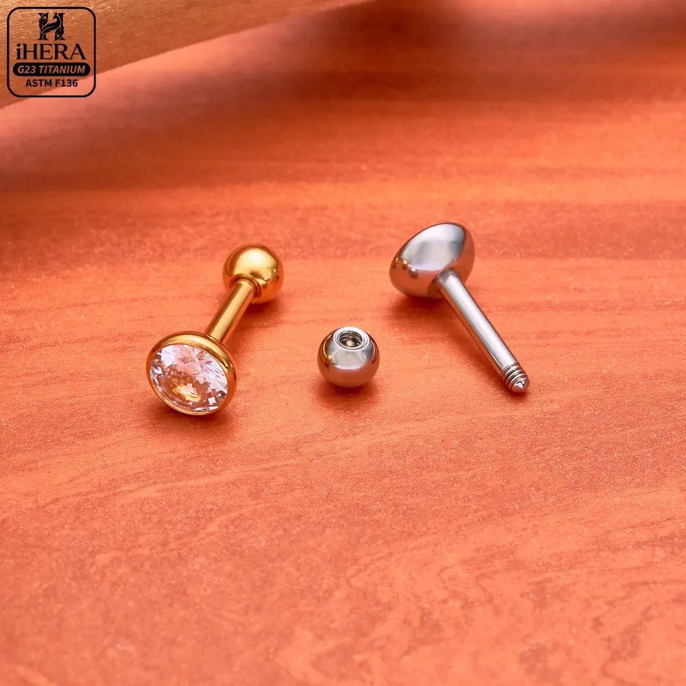 ASTM F136 Titanium Piercing Round Bowl Shaped Screw Labret Earring Set Lip Ring Cartilage Tragus Conch Jewelry Helix Nose Studs - Tara's Tiny Treasures