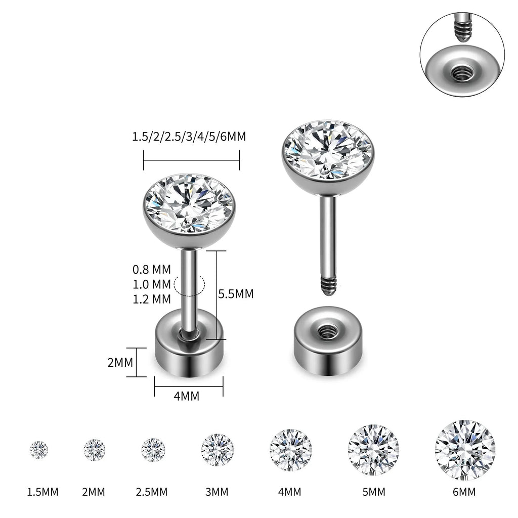 ASTM F136 Titanium Piercing Round Bowl Shaped Screw Labret Earring Set Lip Ring Cartilage Tragus Conch Jewelry Helix Nose Studs - Tara's Tiny Treasures