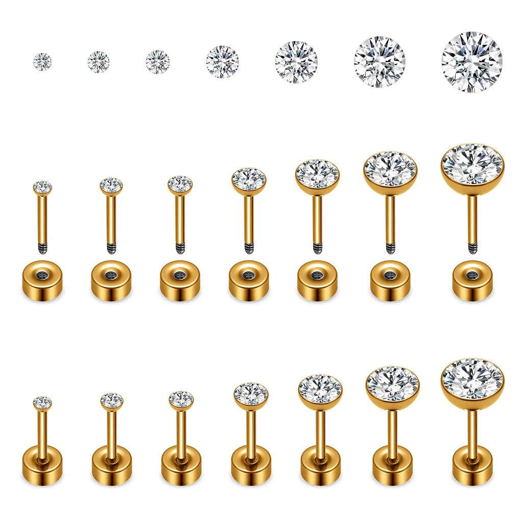 ASTM F136 Titanium Piercing Round Bowl Shaped Screw Labret Earring Set Lip Ring Cartilage Tragus Conch Jewelry Helix Nose Studs - Tara's Tiny Treasures