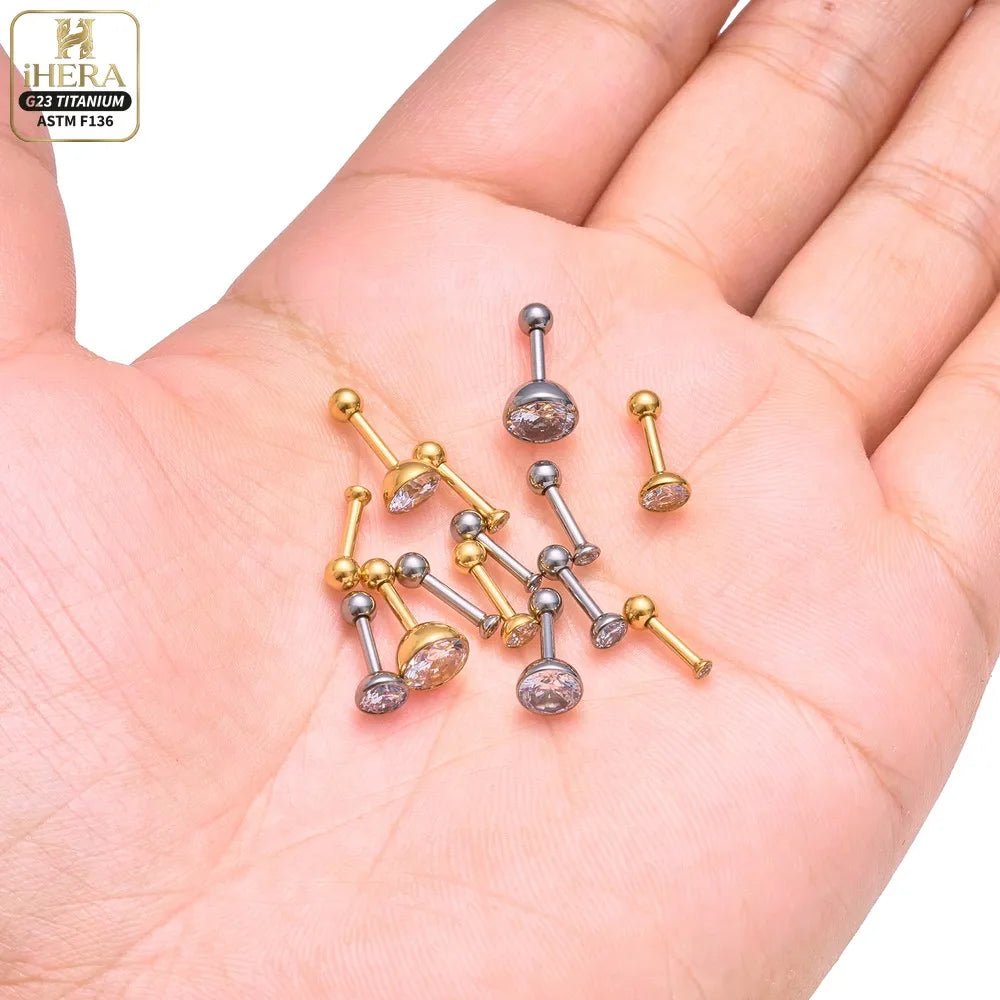 ASTM F136 Titanium Piercing Round Bowl Shaped Screw Labret Earring Set Lip Ring Cartilage Tragus Conch Jewelry Helix Nose Studs - Tara's Tiny Treasures