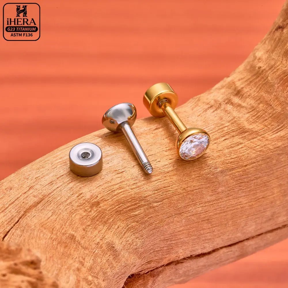 ASTM F136 Titanium Piercing Round Bowl Shaped Screw Labret Earring Set Lip Ring Cartilage Tragus Conch Jewelry Helix Nose Studs - Tara's Tiny Treasures