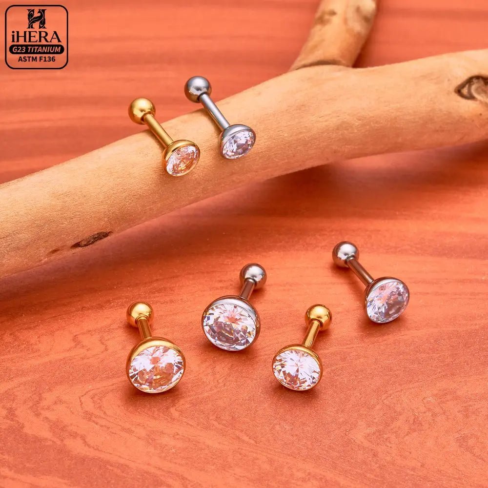 ASTM F136 Titanium Piercing Round Bowl Shaped Screw Labret Earring Set Lip Ring Cartilage Tragus Conch Jewelry Helix Nose Studs - Tara's Tiny Treasures