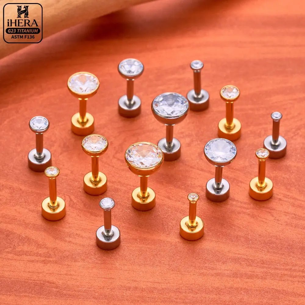 ASTM F136 Titanium Piercing Round Bowl Shaped Screw Labret Earring Set Lip Ring Cartilage Tragus Conch Jewelry Helix Nose Studs - Tara's Tiny Treasures