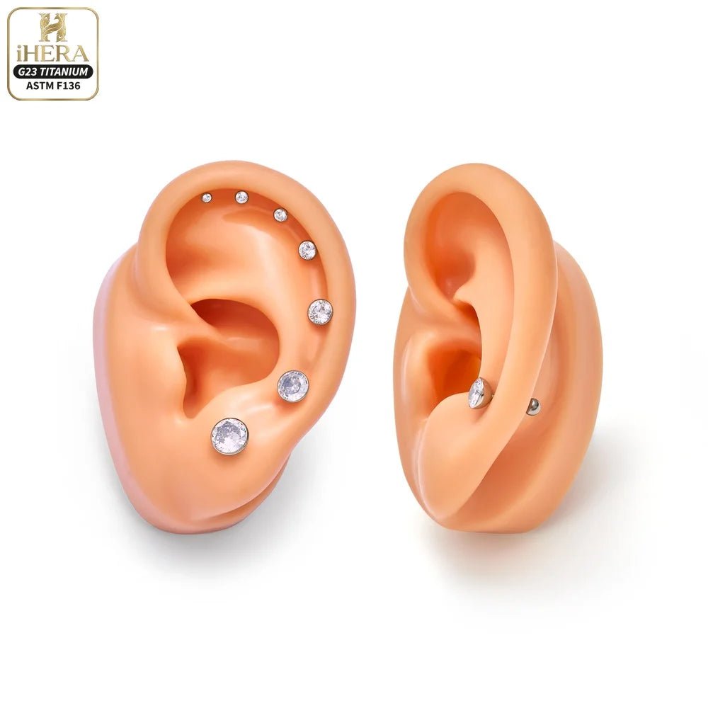 ASTM F136 Titanium Piercing Round Bowl Shaped Screw Labret Earring Set Lip Ring Cartilage Tragus Conch Jewelry Helix Nose Studs - Tara's Tiny Treasures