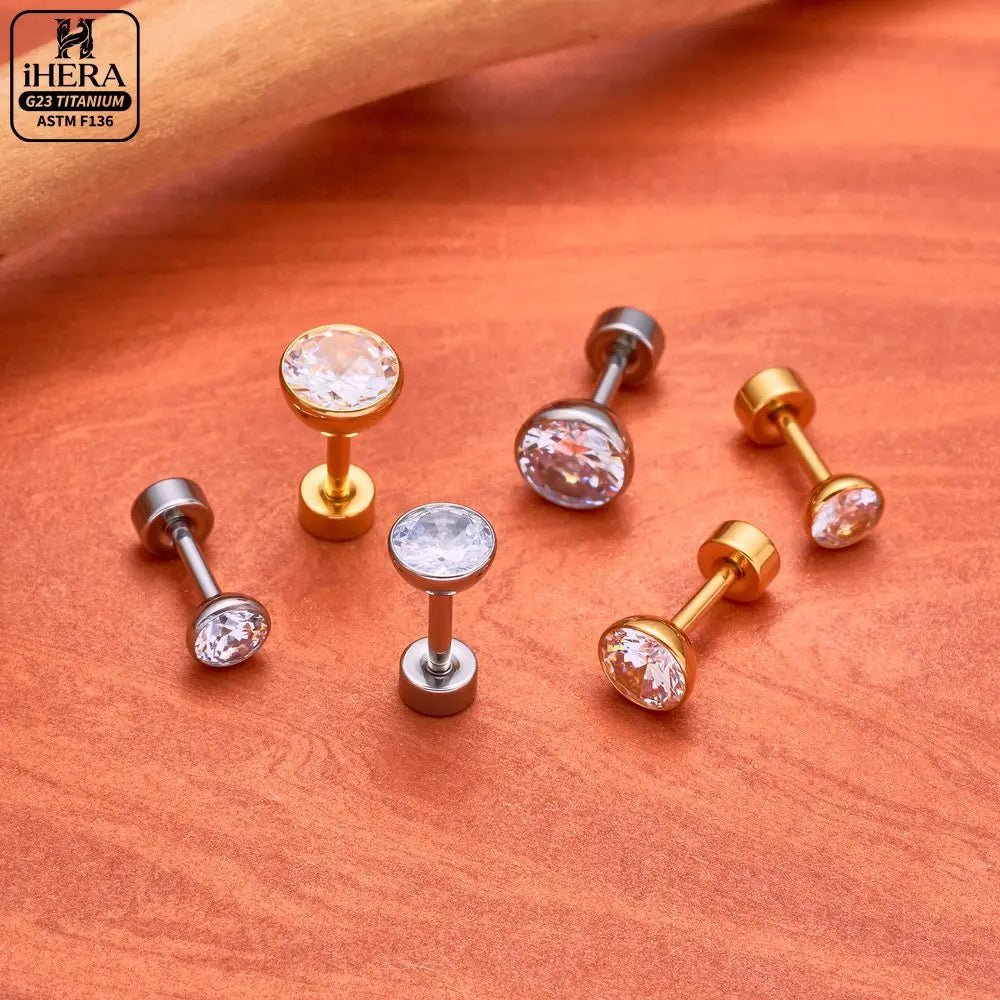 ASTM F136 Titanium Piercing Round Bowl Shaped Screw Labret Earring Set Lip Ring Cartilage Tragus Conch Jewelry Helix Nose Studs - Tara's Tiny Treasures
