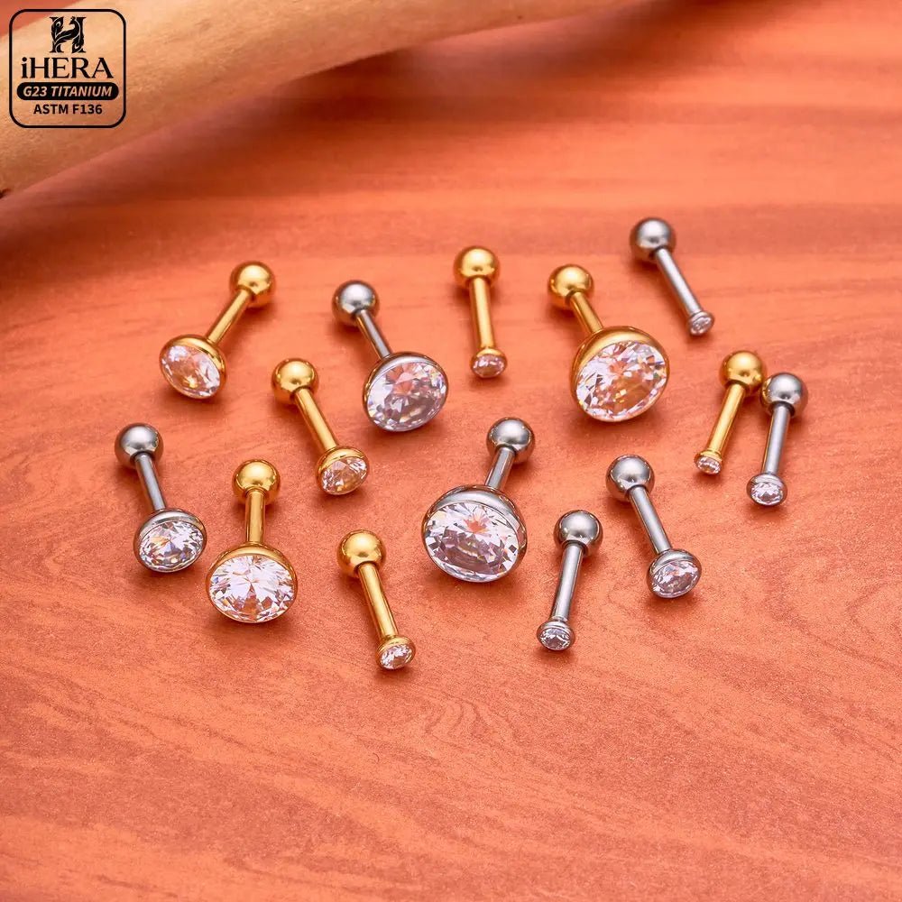 ASTM F136 Titanium Piercing Round Bowl Shaped Screw Labret Earring Set Lip Ring Cartilage Tragus Conch Jewelry Helix Nose Studs - Tara's Tiny Treasures