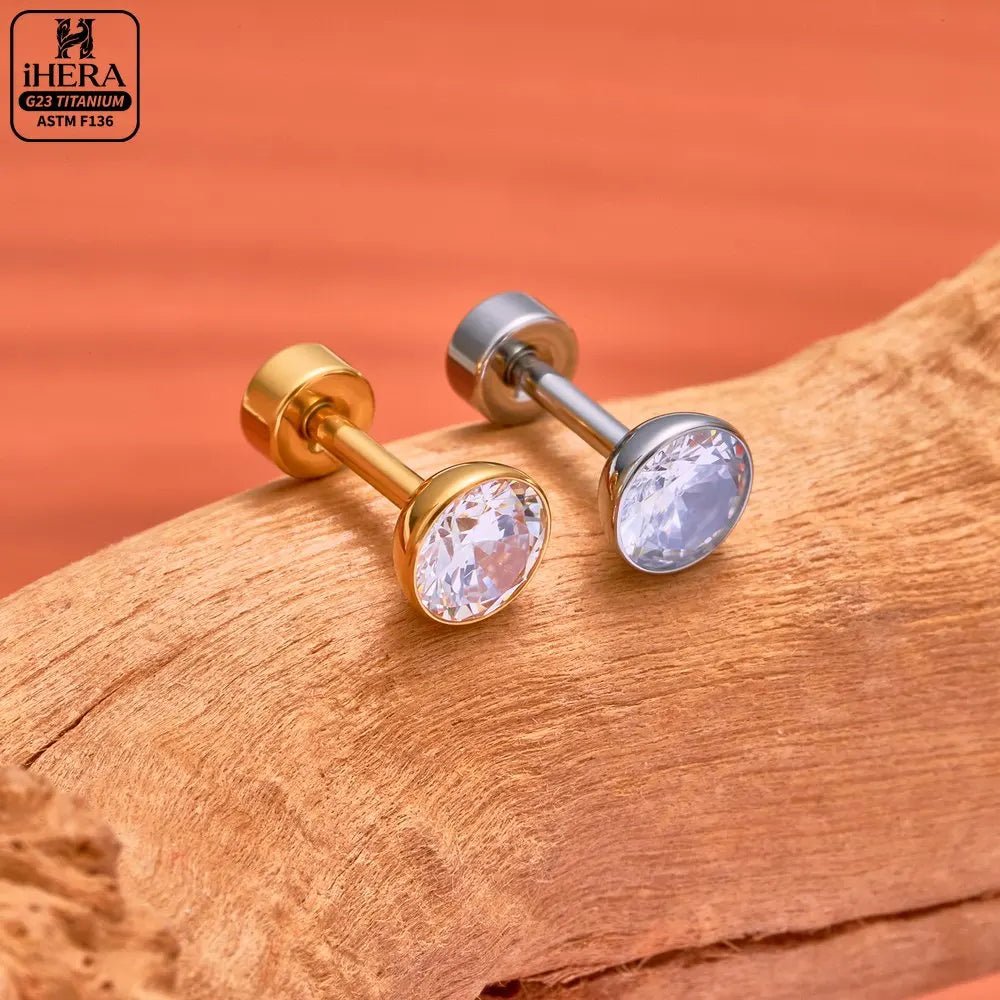 ASTM F136 Titanium Piercing Round Bowl Shaped Screw Labret Earring Set Lip Ring Cartilage Tragus Conch Jewelry Helix Nose Studs - Tara's Tiny Treasures