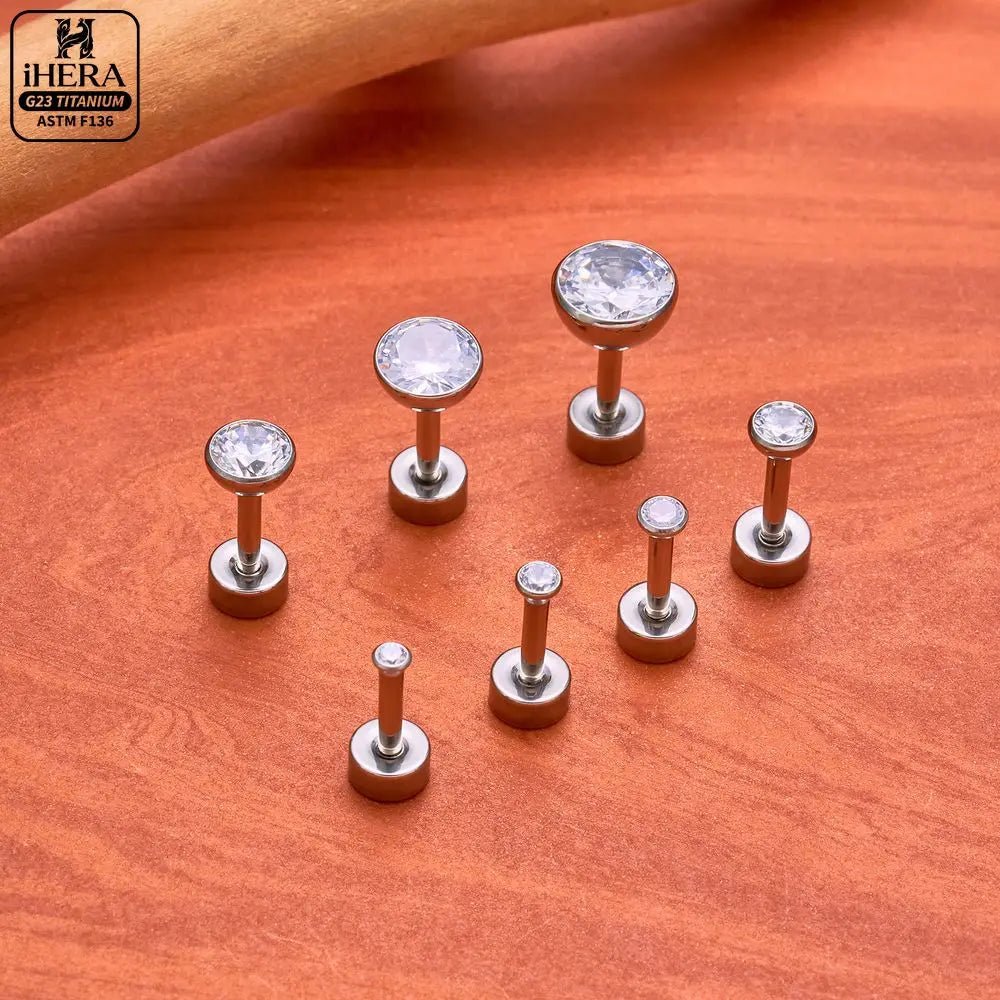 ASTM F136 Titanium Piercing Round Bowl Shaped Screw Labret Earring Set Lip Ring Cartilage Tragus Conch Jewelry Helix Nose Studs - Tara's Tiny Treasures