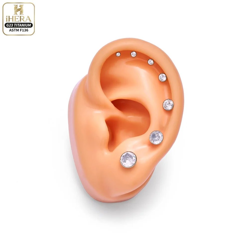 ASTM F136 Titanium Piercing Round Bowl Shaped Screw Labret Earring Set Lip Ring Cartilage Tragus Conch Jewelry Helix Nose Studs - Tara's Tiny Treasures