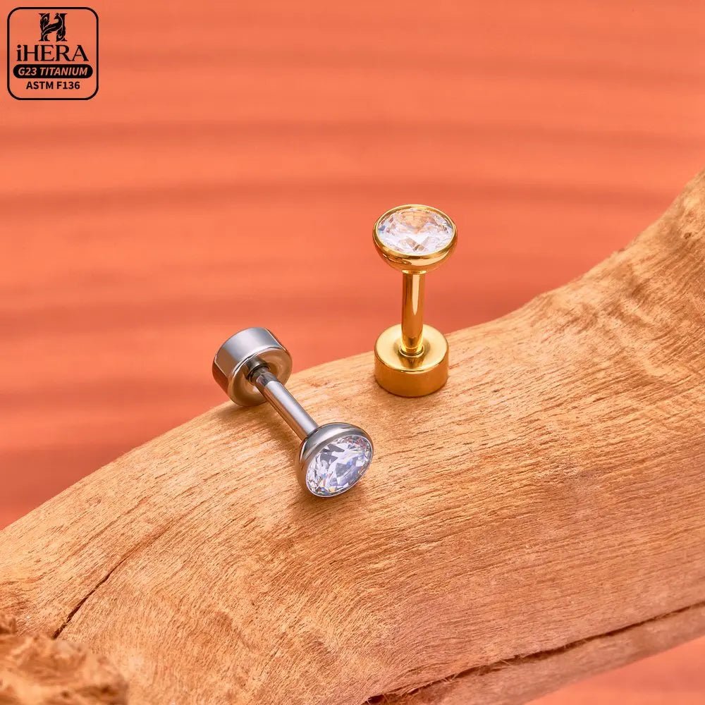 ASTM F136 Titanium Piercing Round Bowl Shaped Screw Labret Earring Set Lip Ring Cartilage Tragus Conch Jewelry Helix Nose Studs - Tara's Tiny Treasures