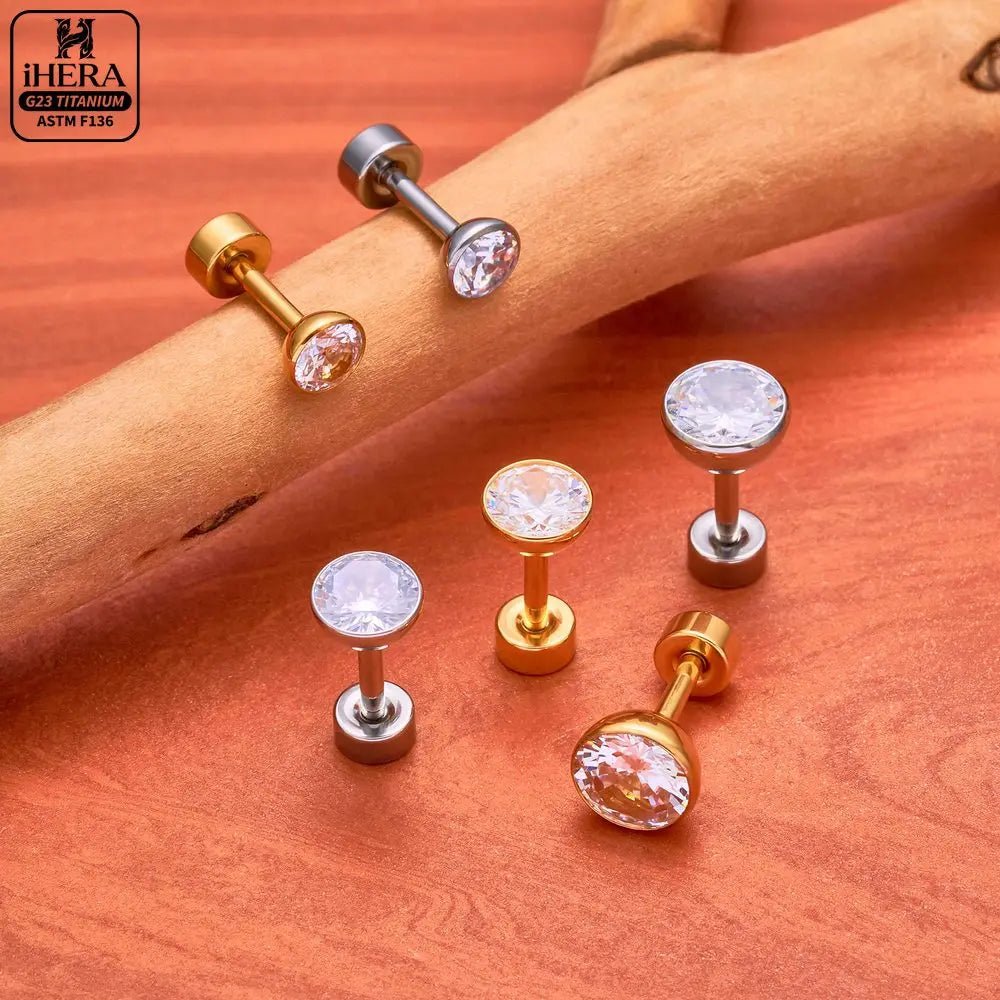ASTM F136 Titanium Piercing Round Bowl Shaped Screw Labret Earring Set Lip Ring Cartilage Tragus Conch Jewelry Helix Nose Studs - Tara's Tiny Treasures