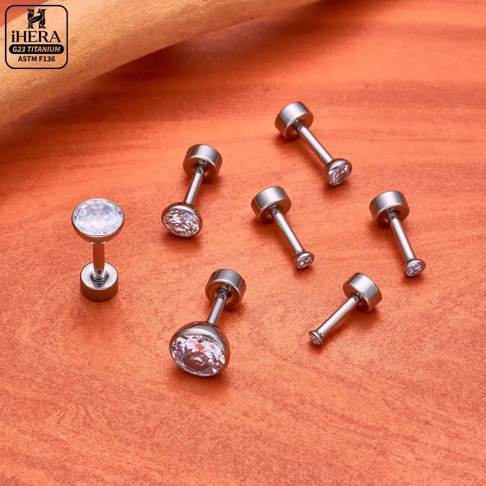ASTM F136 Titanium Piercing Round Bowl Shaped Screw Labret Earring Set Lip Ring Cartilage Tragus Conch Jewelry Helix Nose Studs - Tara's Tiny Treasures