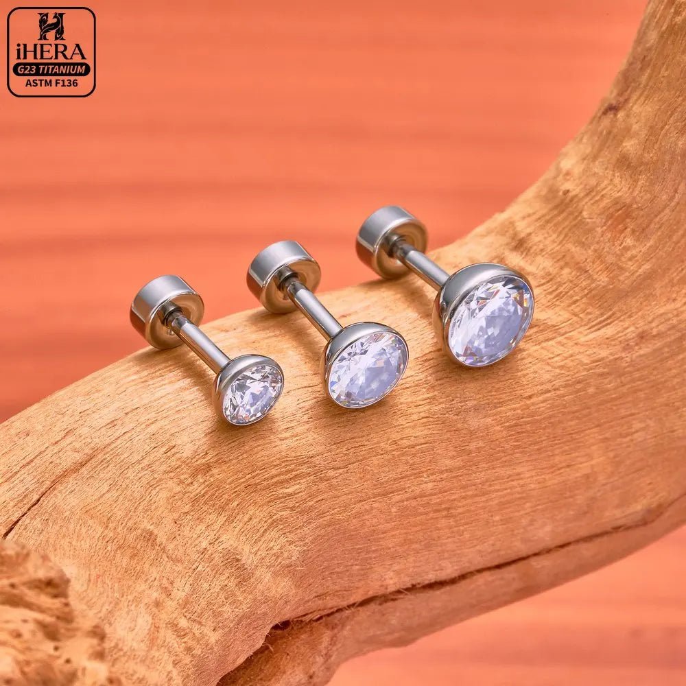 ASTM F136 Titanium Piercing Round Bowl Shaped Screw Labret Earring Set Lip Ring Cartilage Tragus Conch Jewelry Helix Nose Studs - Tara's Tiny Treasures