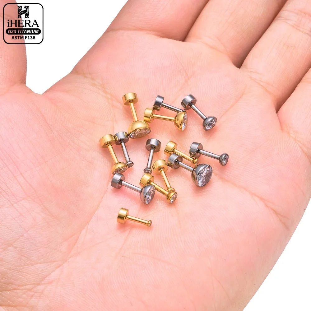 ASTM F136 Titanium Piercing Round Bowl Shaped Screw Labret Earring Set Lip Ring Cartilage Tragus Conch Jewelry Helix Nose Studs - Tara's Tiny Treasures