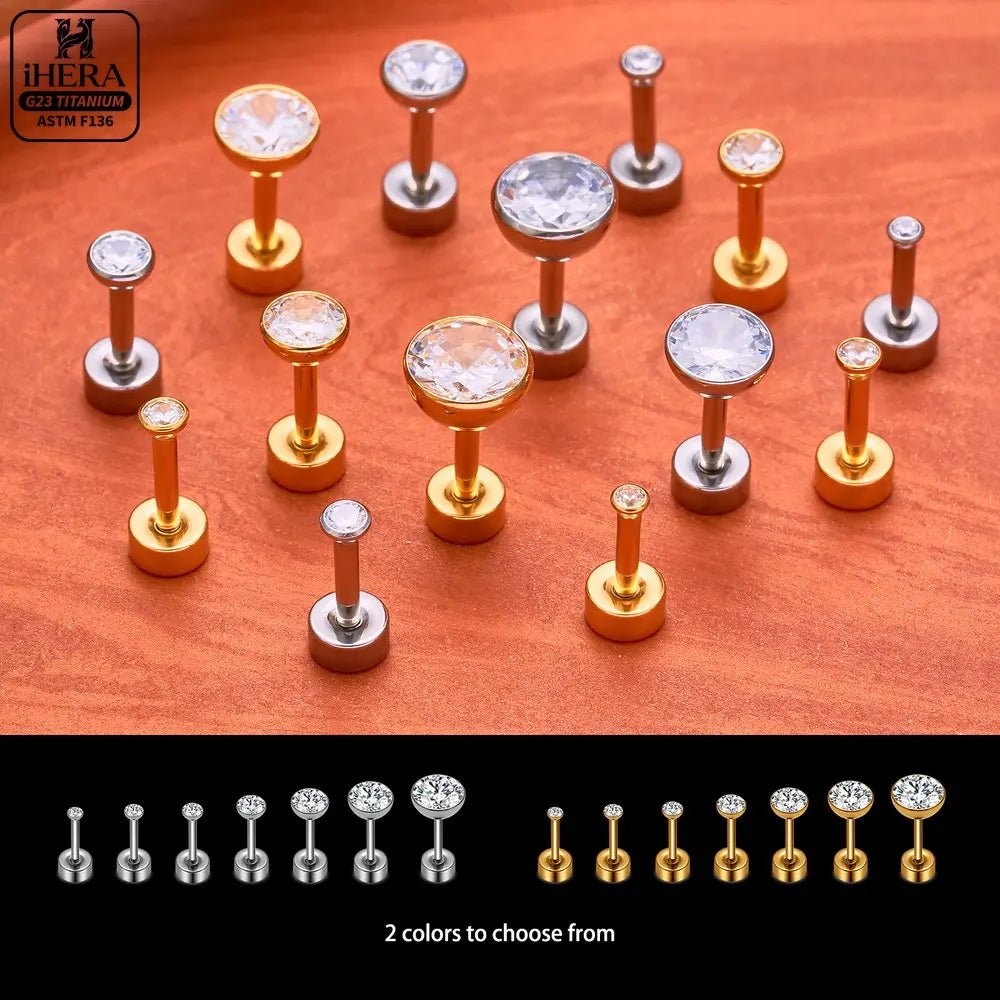 ASTM F136 Titanium Piercing Round Bowl Shaped Screw Labret Earring Set Lip Ring Cartilage Tragus Conch Jewelry Helix Nose Studs - Tara's Tiny Treasures
