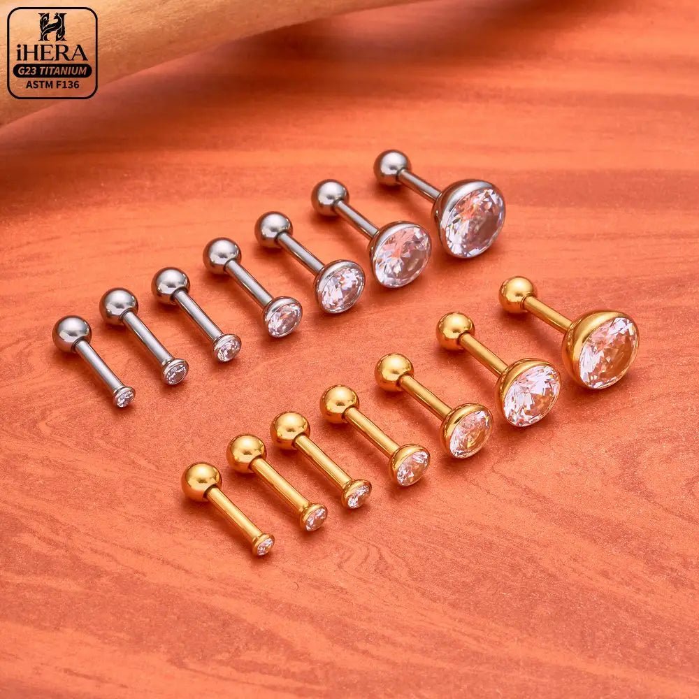 ASTM F136 Titanium Piercing Round Bowl Shaped Screw Labret Earring Set Lip Ring Cartilage Tragus Conch Jewelry Helix Nose Studs - Tara's Tiny Treasures