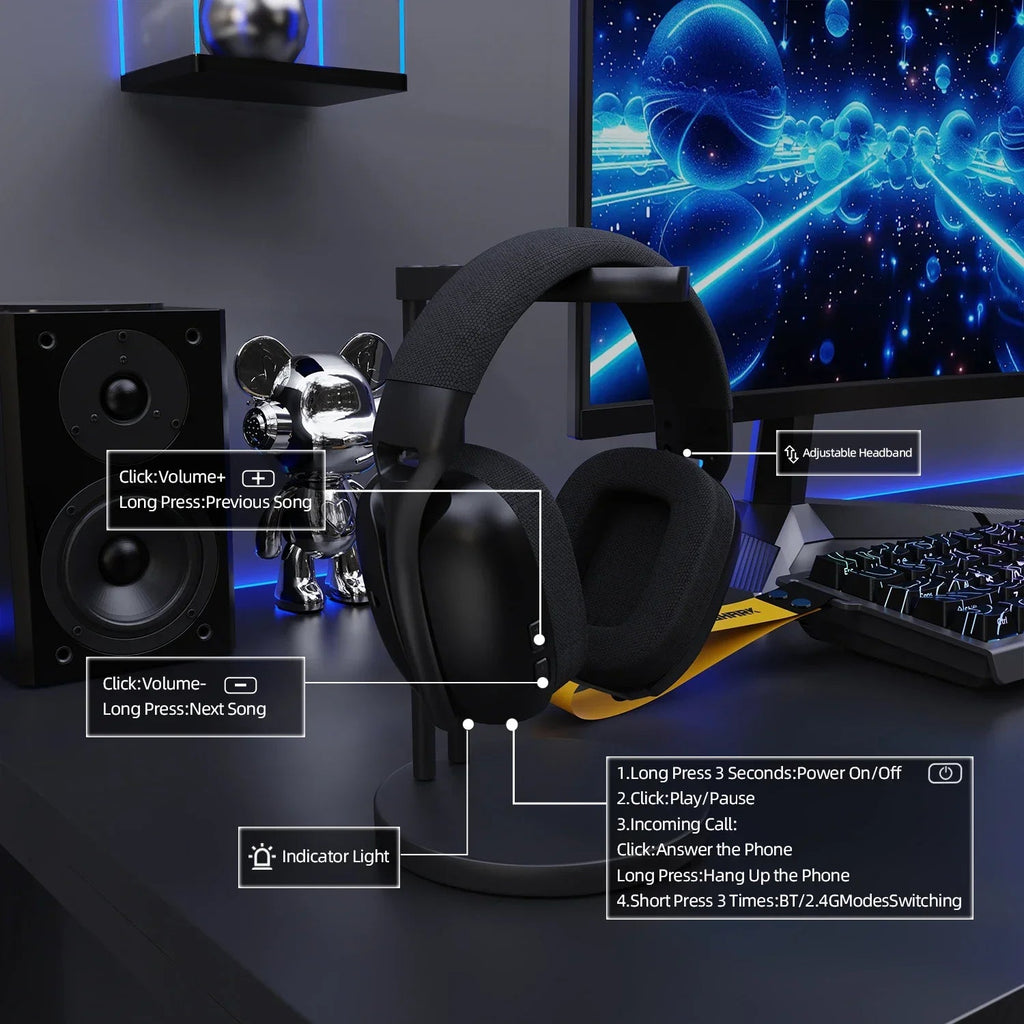 ATTACK SHARK L80PRO Wireless Gaming Headset 2.4G/BT/Wired Ultra-Light 40mm Drivers Low Latency Headphone for PC PS5 Switch Xbox - Tara's Tiny Treasures