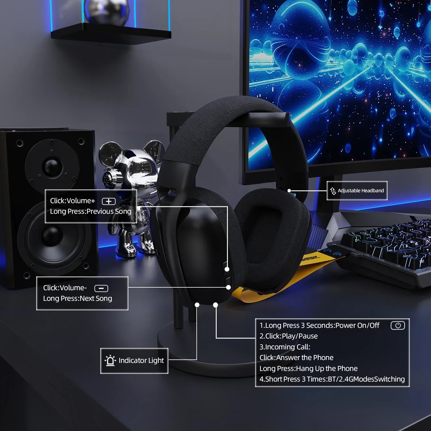 ATTACK SHARK L80PRO Wireless Gaming Headset 2.4G/BT/Wired Ultra-Light 40mm Drivers Low Latency Headphone for PC PS5 Switch Xbox - Tara's Tiny Treasures