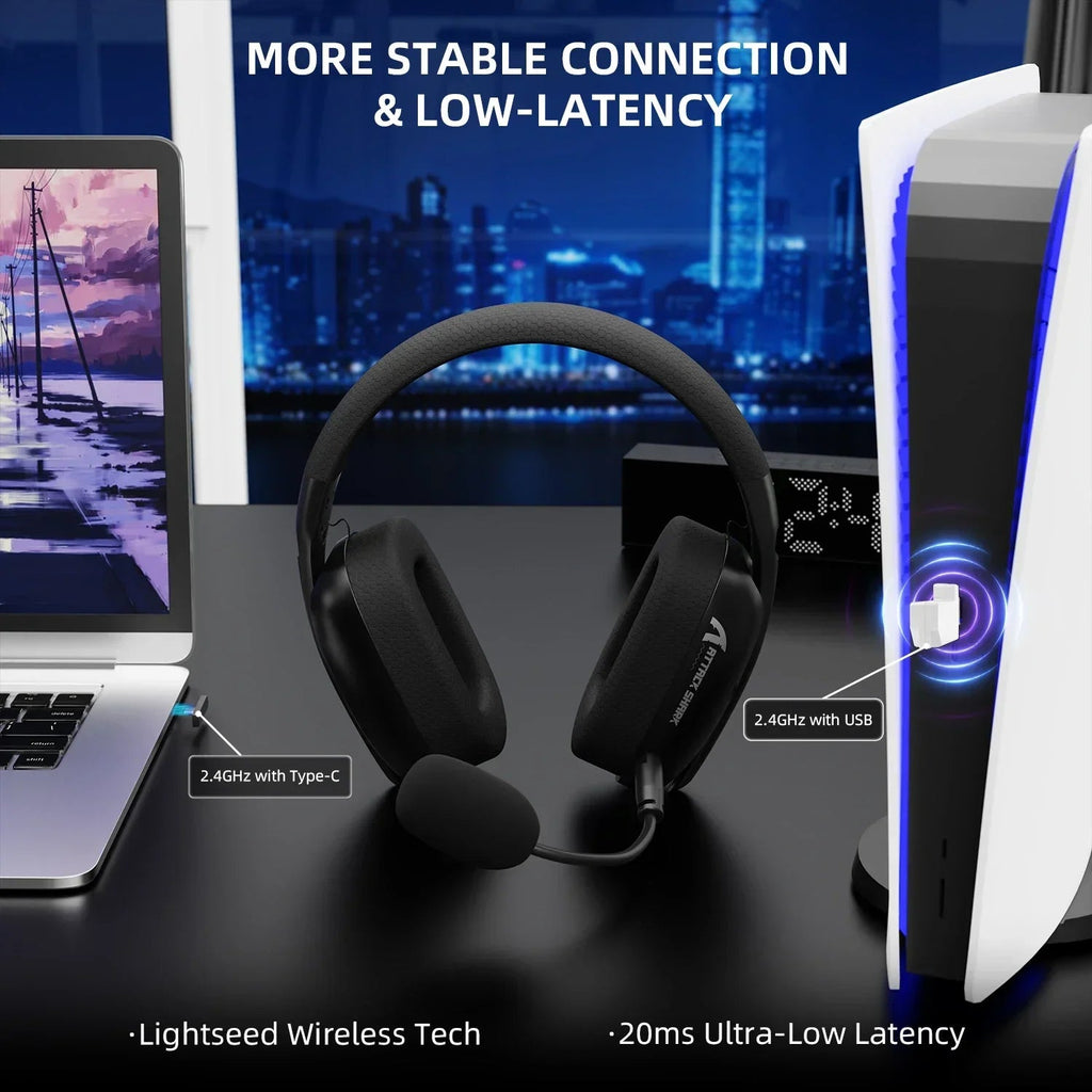 ATTACK SHARK L80PRO Wireless Gaming Headset 2.4G/BT/Wired Ultra-Light 40mm Drivers Low Latency Headphone for PC PS5 Switch Xbox - Tara's Tiny Treasures