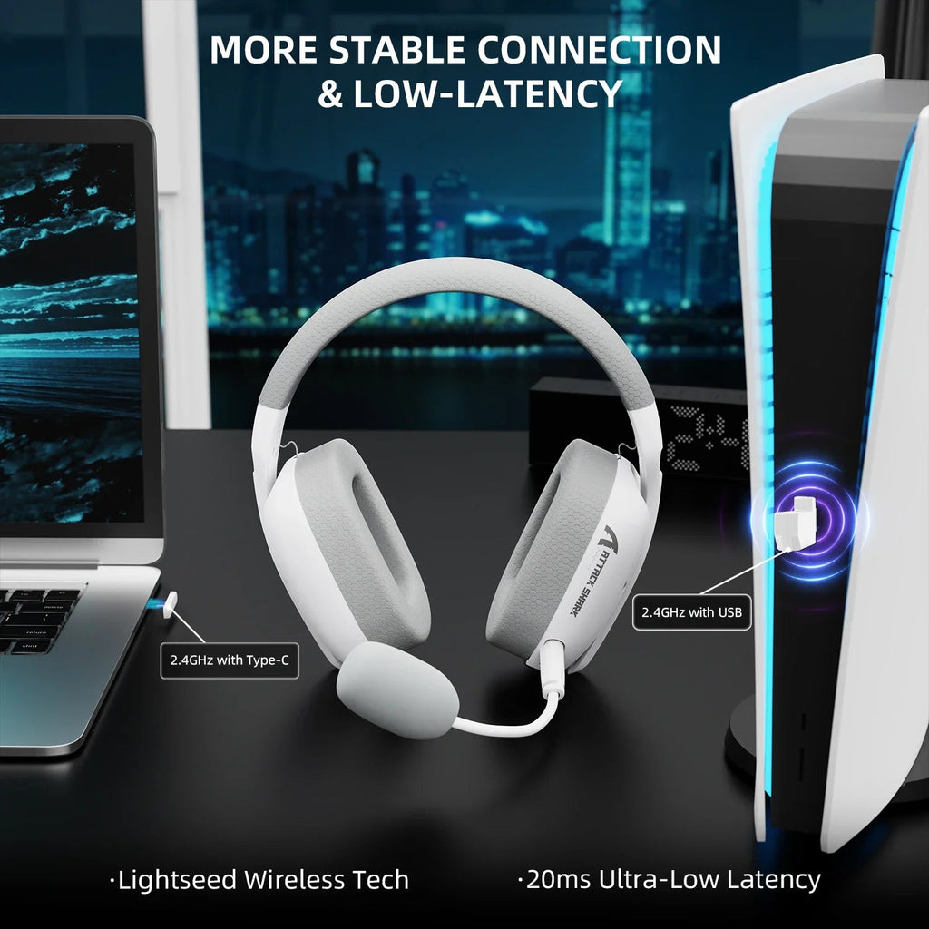 ATTACK SHARK L80PRO Wireless Gaming Headset 2.4G/BT/Wired Ultra-Light 40mm Drivers Low Latency Headphone for PC PS5 Switch Xbox - Tara's Tiny Treasures